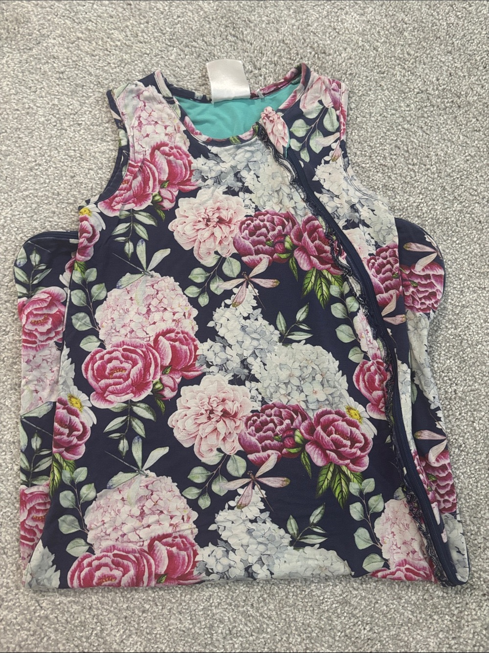 Posh Peanut Navy Floral Zip Sleep Sack - Pink and White Blossoms